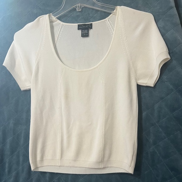 The Limited Tops - Women's Limited Cream Short Sleeve Blouse Size Large